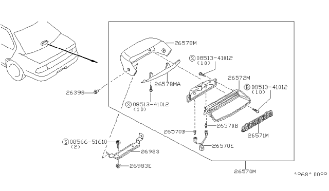 1994 Nissan Maxima Cover Assembly-Stop Lamp Burgundy Diagram for 26598-85E21