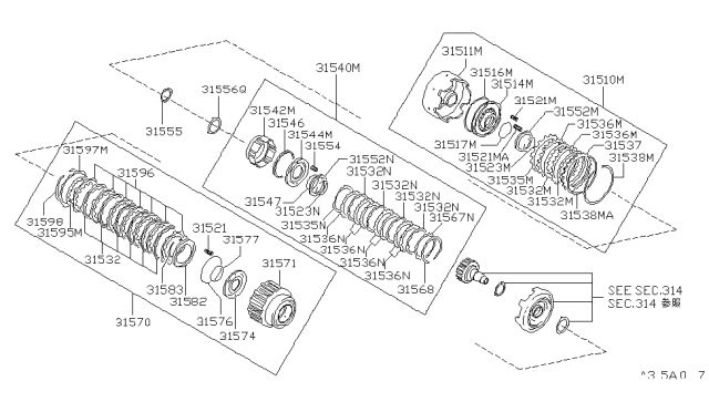 1989 Nissan Maxima Plate Retaining Diagram for 31537-21X12