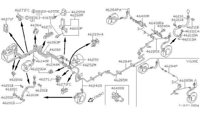 1992 Nissan Maxima Hose Assembly-Brake Rear Diagram for 46210-56E10