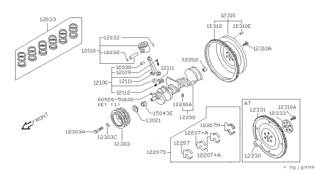 1994 Nissan Maxima Piston,Crankshaft & Flywheel Diagram 1