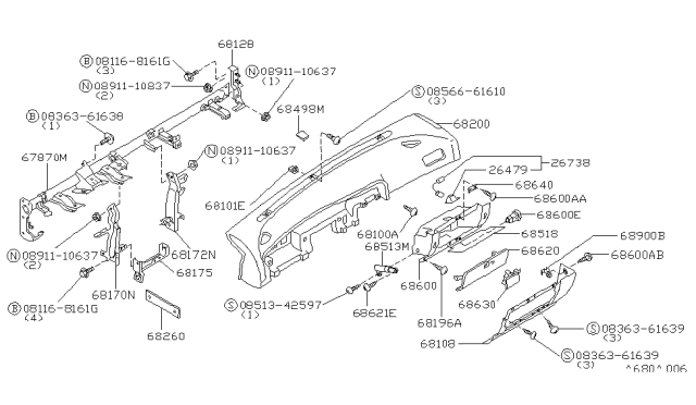 1994 Nissan Maxima Instrument Panel,Pad & Cluster Lid Diagram 1