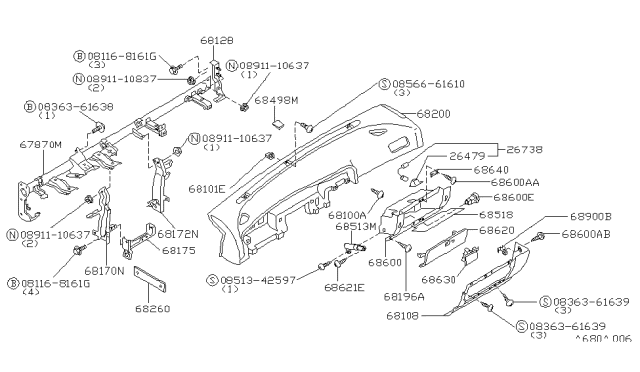 1992 Nissan Maxima Rubber Instrument Diagram for 68172-96E00