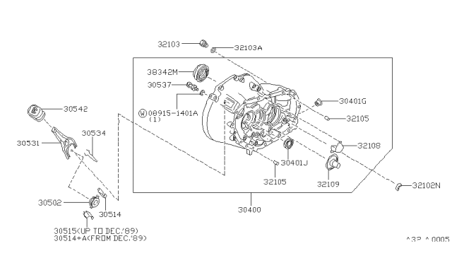 1989 Nissan Maxima Transmission Case & Clutch Release Diagram 1