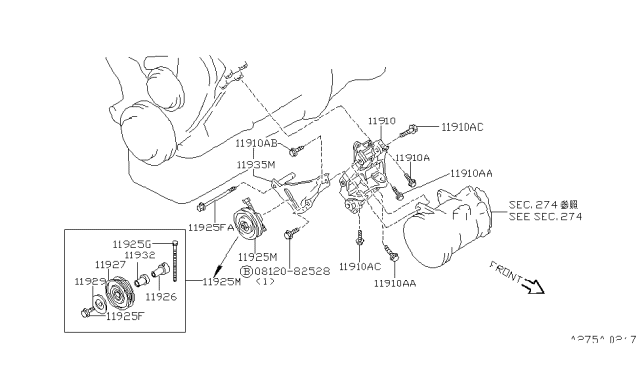 1989 Nissan Maxima Pulley-Idler Diagram for 11927-85E00