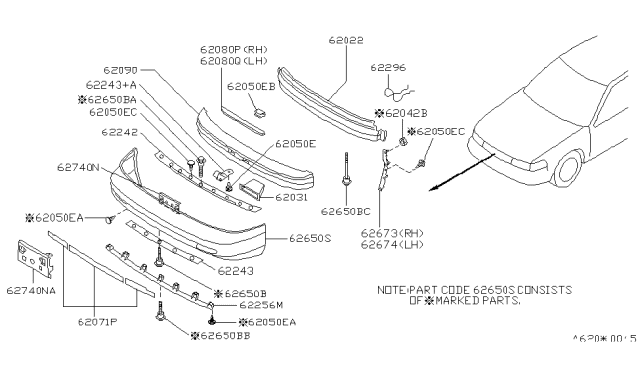 1990 Nissan Maxima Bolt Diagram for 62297-85E00