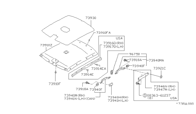 1989 Nissan Maxima Cloth Assembly-HEADLINING Blue Diagram for 73910-85E70