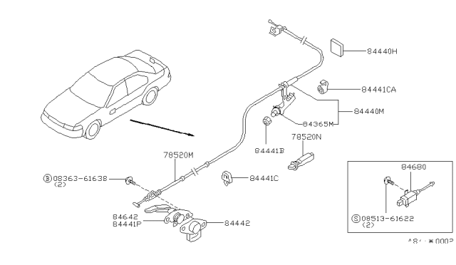 1992 Nissan Maxima Cable Assembly Gas Filler Opener Diagram for 78822-85E00