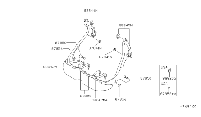 1992 Nissan Maxima Rear Seat Tongue Belt Assembly, Left Diagram for 88845-7E001