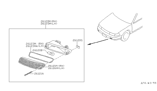 1991 Nissan Maxima Lens-Front Turn Signal Diagram for 26131-85E00