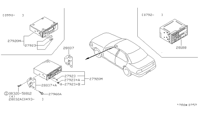 1993 Nissan Maxima AM/FM Cass W/CD Diagram for 28188-7E010