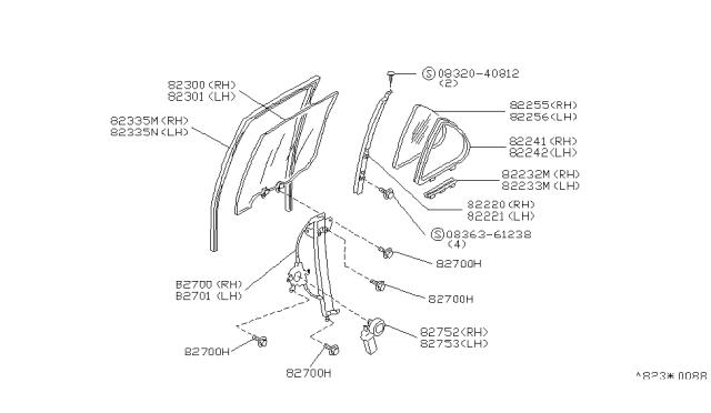 1989 Nissan Maxima Rear Door Window & Regulator Diagram