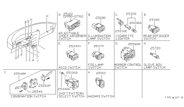 1990 Nissan Maxima Switch Assembly Combination Diagram for 25560-85E00