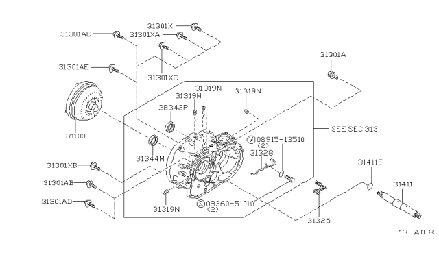 1994 Nissan Maxima Converter Assembly-Torque Diagram for 31100-80X05