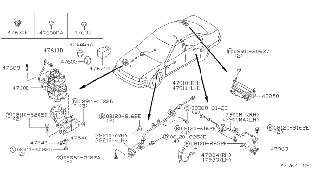 1993 Nissan Maxima Abs Sensor Rear R Diagram for 47900-86E01