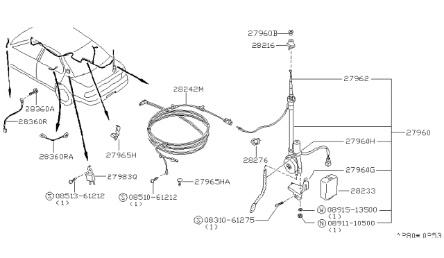 1990 Nissan Maxima Rod Antenna Diagram for 28215-50J00