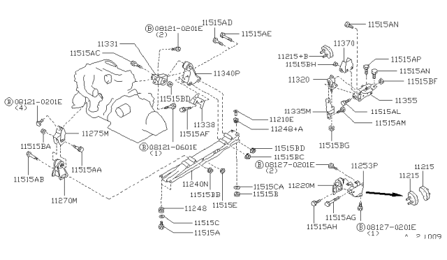 1991 Nissan Maxima Engine & Transmission Mounting Diagram 1