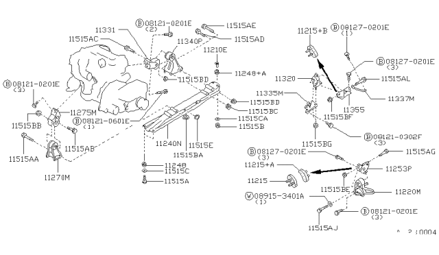 1990 Nissan Maxima Engine & Transmission Mounting Diagram 2