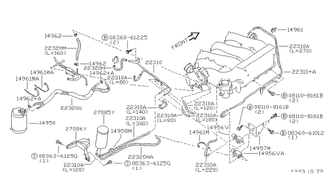 1993 Nissan Maxima Hose-Vacuum Control,B Diagram for 22320-97E00
