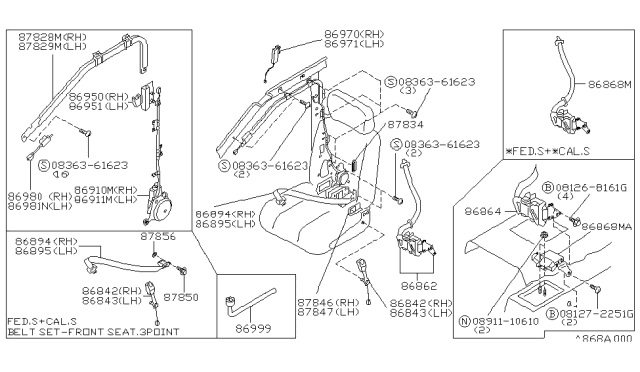 1991 Nissan Maxima Shoulder Belt Set, Passive Right Diagram for 86862-85E01