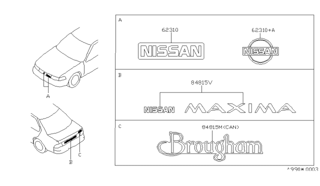 1992 Nissan Maxima Emblem-Front Diagram for 62890-96E13