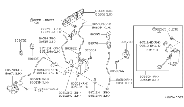 1992 Nissan Maxima Front Passenger Side Door Lock Actuators Diagram for 80502-85E00