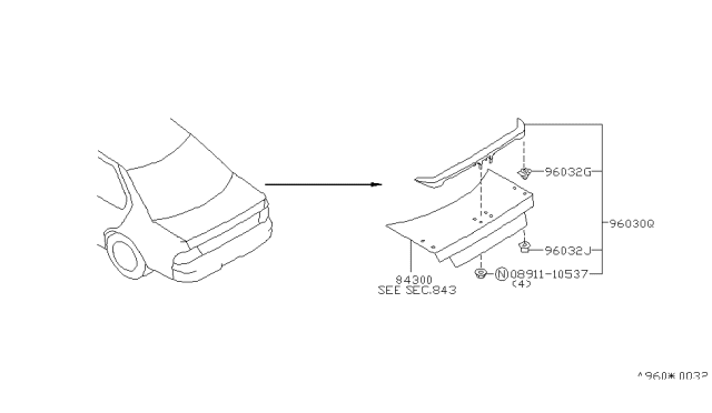 1990 Nissan Maxima Spoiler Kit-Rear Diagram for 96030-85E25