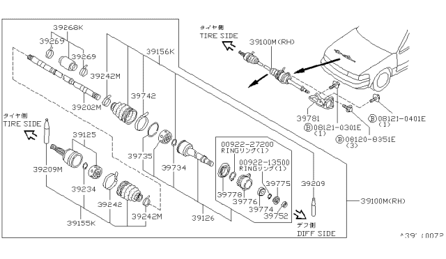 1992 Nissan Maxima Shaft Assy-Front Drive,RH Diagram for 39100-86E10