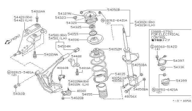 1989 Nissan Maxima Strut Mounting Insulator Assembly Diagram for 54320-85E10