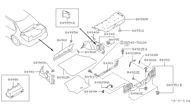 1992 Nissan Maxima Cover Assembly Trunk Floor Diagram for 84980-85E00