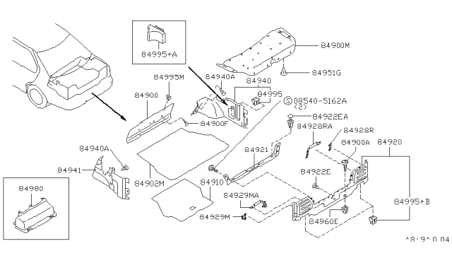 1994 Nissan Maxima Trunk & Luggage Room Trimming Diagram