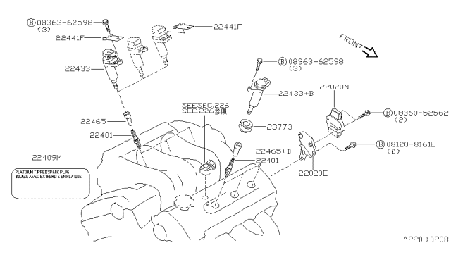 1994 Nissan Maxima Ignition Coil Assembly Diagram for 22433-97E05
