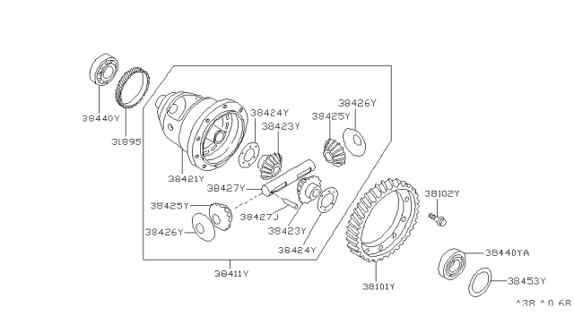 1990 Nissan Maxima Case Complete-Differential Diagram for 38411-21X15