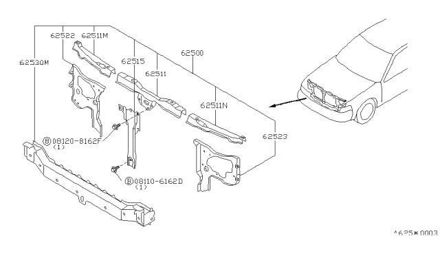 1991 Nissan Maxima Support Assy-Radiator Core Diagram for 62500-96E00