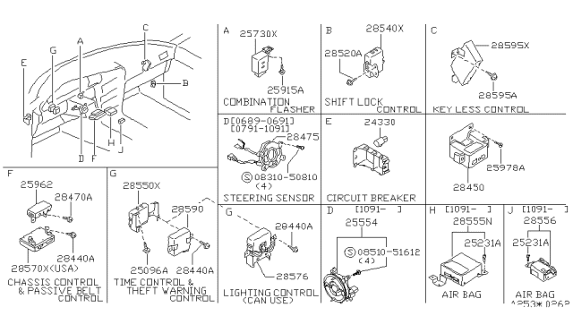 1989 Nissan Maxima Sensor Assembly-Steering Diagram for 28475-85E00