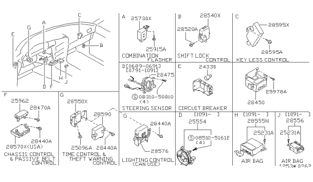 1992 Nissan Maxima Control Assembly-Chassis Diagram for 25962-86E00