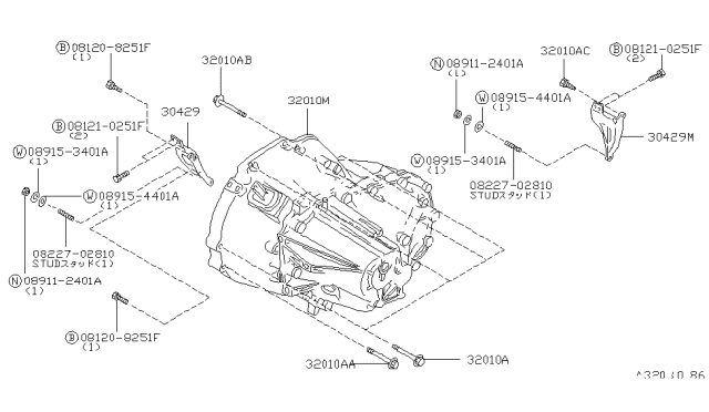 1991 Nissan Maxima Bolt Diagram for 01121-05131