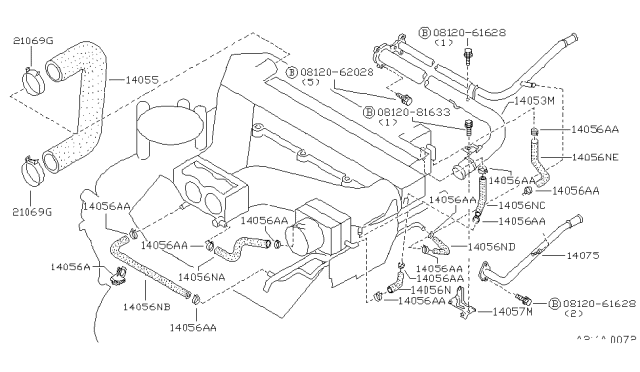 1989 Nissan Maxima Bracket-Heater Pipe Diagram for 14076-85E00