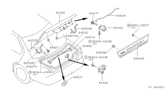 1992 Nissan Maxima Trunk Lid Diagram for 84300-96E30