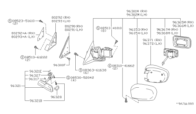 1992 Nissan Maxima Cover-Mirror Body,Lh Diagram for J6372-96E00