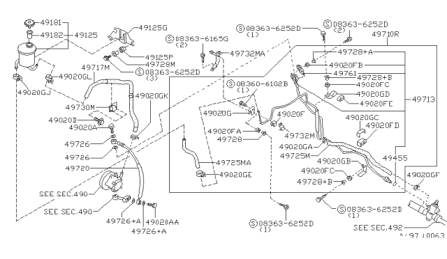 1994 Nissan Maxima Bracket-Power Steering Tube Diagram for 49732-85E00