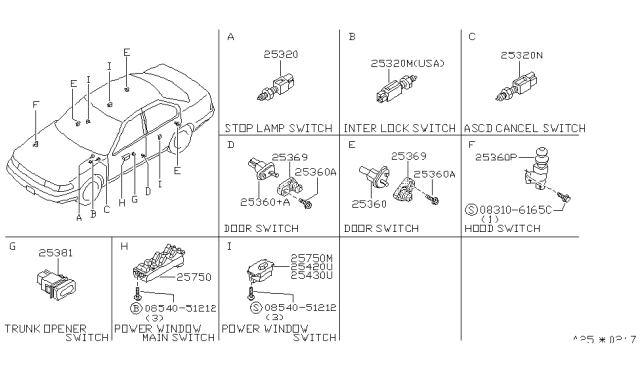 1990 Nissan Maxima Switch Assy-Trunk Opener Diagram for 25380-51E00
