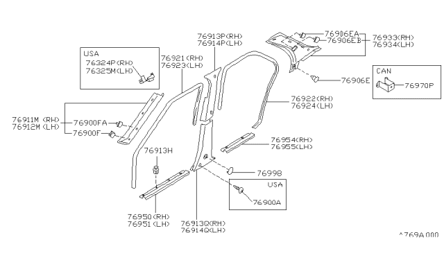 1989 Nissan Maxima WELT-Body Side Rear RH Diagram for 76923-85E00