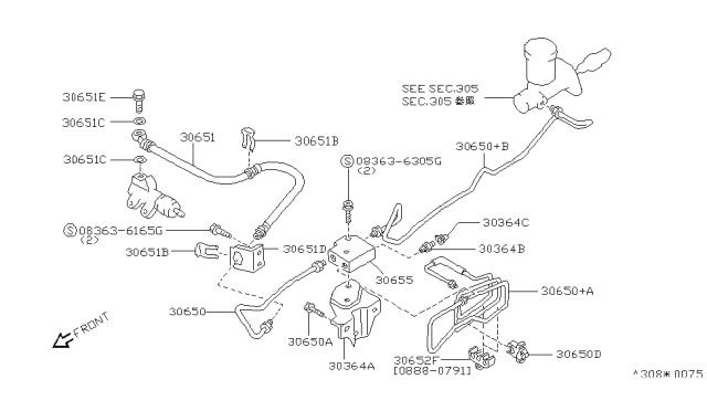 1992 Nissan Maxima Tube Assy-Clutch Diagram for 30851-96E00