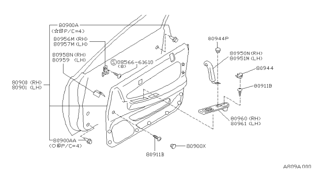 1992 Nissan Maxima FINISHER Assembly Front Door RH Diagram for 80900-96E23