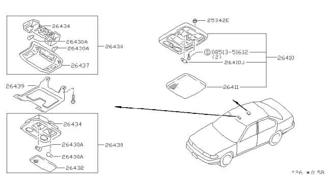 1994 Nissan Maxima Lamp Assembly-Map Off-Black Diagram for 26430-85E12
