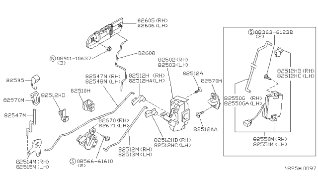 1991 Nissan Maxima Rod Outside Handle Rear R Diagram for 82608-85E00