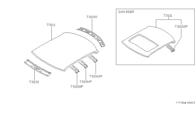 1991 Nissan Maxima Roof Panel & Fitting Diagram