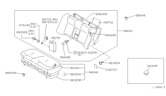 1990 Nissan Maxima Cushion Assembly-Rear Seat BLUE/TWEED Diagram for 88300-86E00