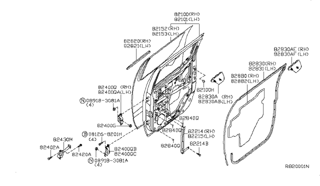 2008 Nissan Frontier Rear Door Panel & Fitting Diagram 2