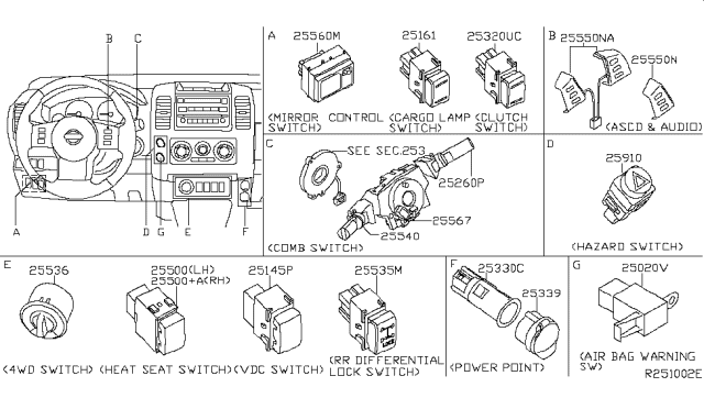 2005 Nissan Frontier Switch Assy-Steering Diagram for 25550-EA004